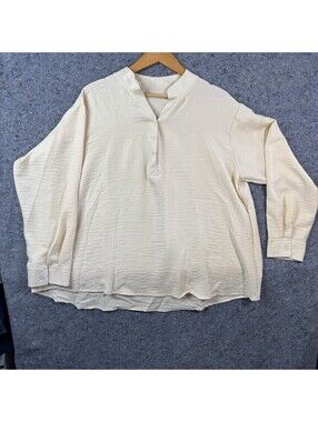 Unbranded Cream Henley Top XXL Mandarin Collar Long Sleeve Lightweight Blouse